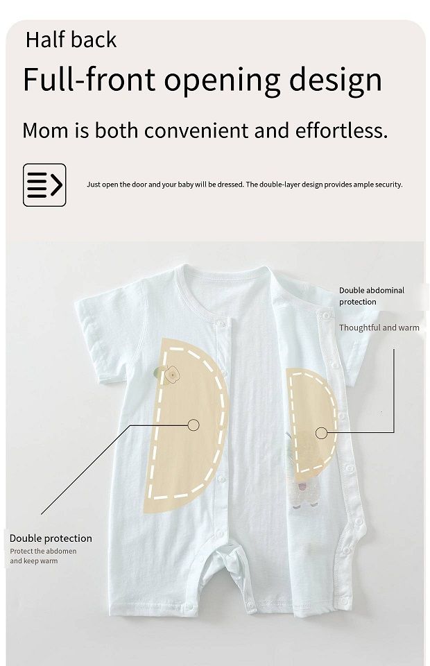 Baby Summer Ice Ceramic Cotton Romper, Short Sleeve No Bone Stitching Onesie, Breathable Infant Jumpsuit with Apple Bear Print, 66-80cm