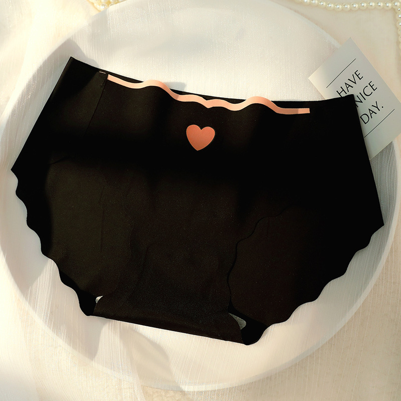 Women's Wave Shaped Breathable Underwear, Love Solid Color Underwear