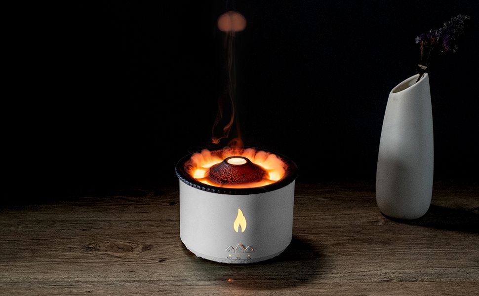 Volcano Humidifier Flame Aroma Diffuser: Ultrasonic Essential Oil Scent Diffuser 300ml Large Capacity 2-in-1 Essential Oil Diffuser with Function Timer for Bedroom Home Office (Double Color Flame)