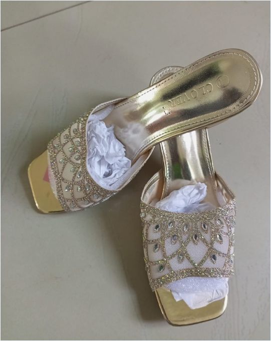 CLOVER Rhinestones Sandals Peep Toe Slip-on Slides Slippers Open Toe High Heeled Ladies Shoes
