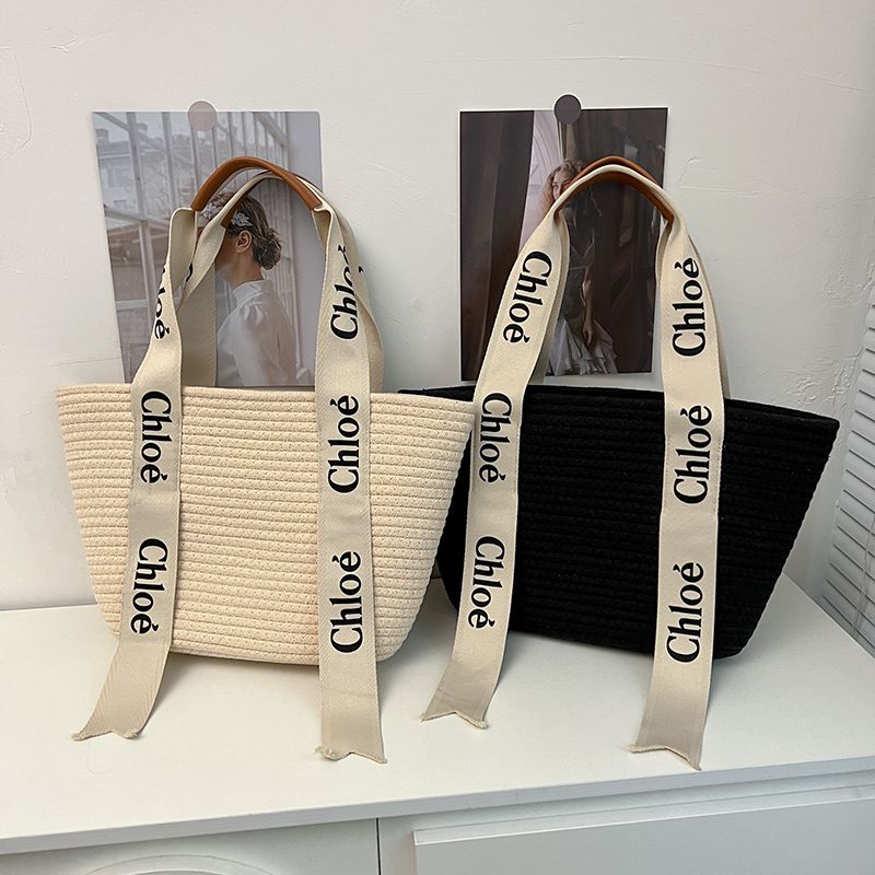 Straw Bag Bag Women's Large Capacity Resort Beach Bag Woven Vegetable Basket Commuter Tote Bucket Bag