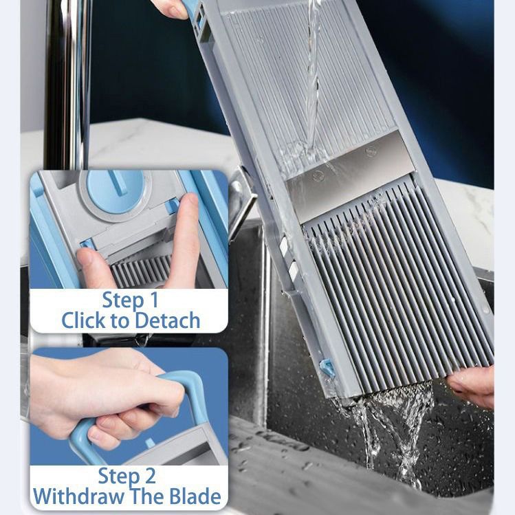 ONCE FOR ALL Upgrade Safe Mandoline Slicer Plus, Biger Size, Adjustable Vegetable Food Chopper Potato Fries Cutter, Detachable Blade, Kitchen Chopping Artifact, Gift (SkyBlue)