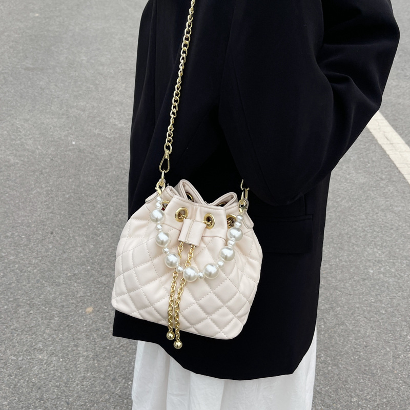 AS&AS596 Small Bag New Small One-shoulder Cross-body Bag Women's Summer Versatile Pearl Diamond Chain Bucket Bag