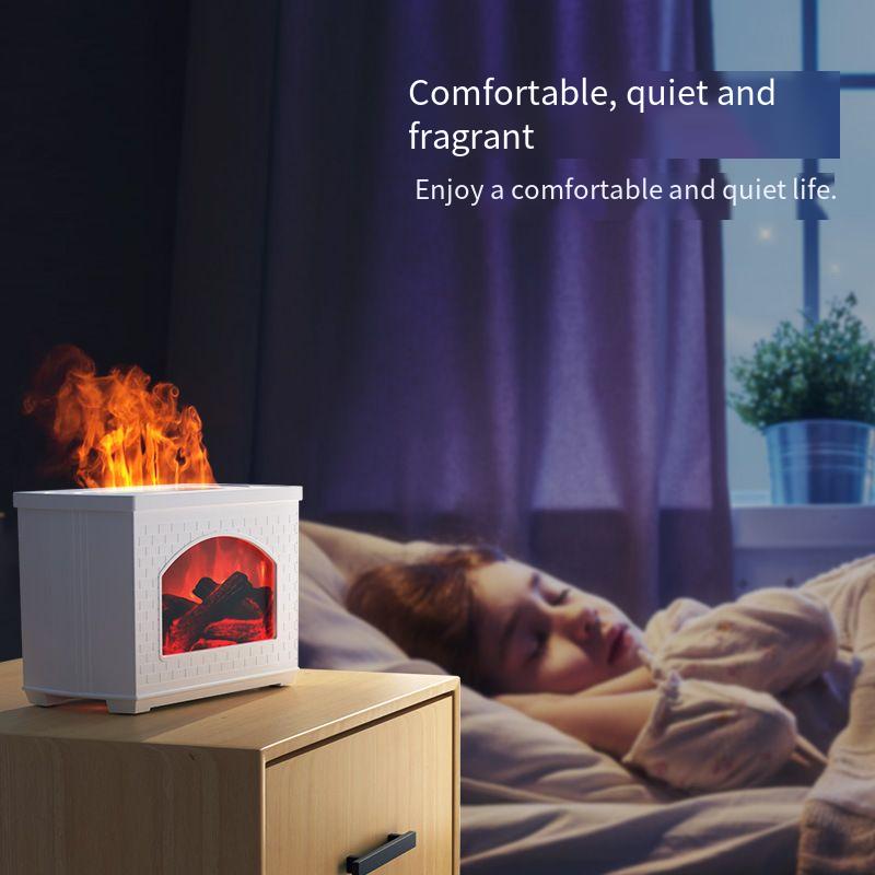 Fireplace Style Aroma Diffuser Humidifier, 2-in-1 Essential Oil Diffuser & Cool Mist Humidifier with Realistic Flame Effect, USB-Powered, Quiet Operation for Home, Office, Bedroom Decor
