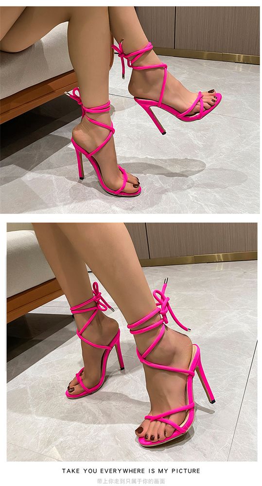 Summer new open toe women stiletto sandals 43 size lace-up women's shoes YB26