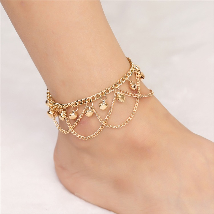 Women's Fashion Sexy Feet Chain apparel gold silvery anklet jewelry CRRSHOP free shipping best sell European and American foot accessories, personalized fashion bell anklet, Bohemian wave tassel bell, women's anklet 