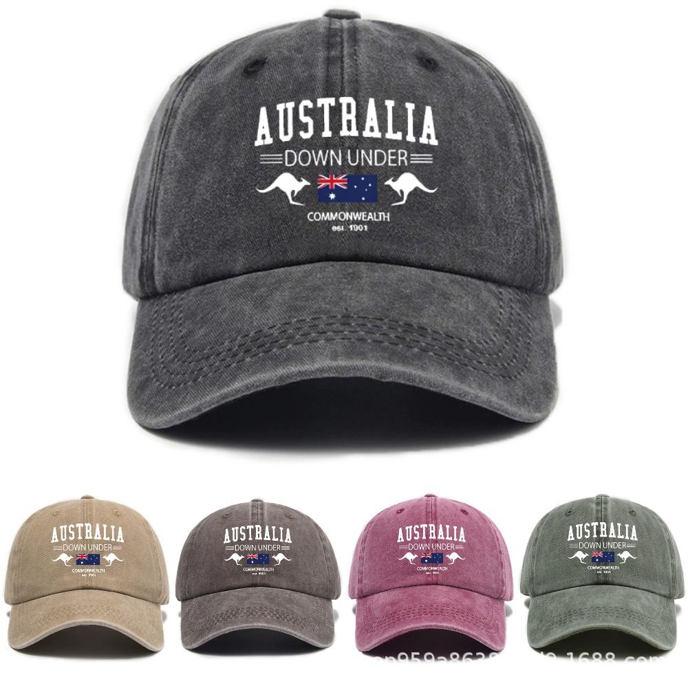 Vintage Washed Baseball Cap Kangaroo Print Outdoor Sun Protection Casual Versatile Peaked Cap