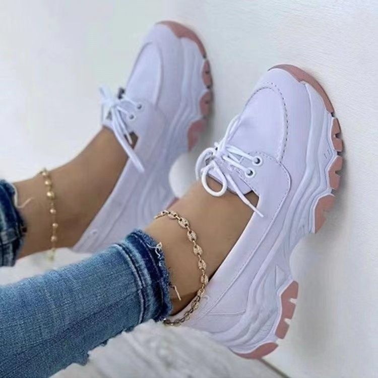 2024 new thick soled board shoes lace-up low help foreign trade large size fashion sports casual single shoes women 8112