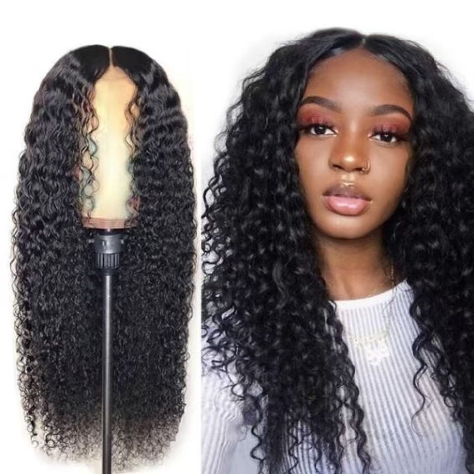 Full wig for women cos European and American fashion black people wrapped tube small curly chemical fiber middle part long curly hair full head set 65cm