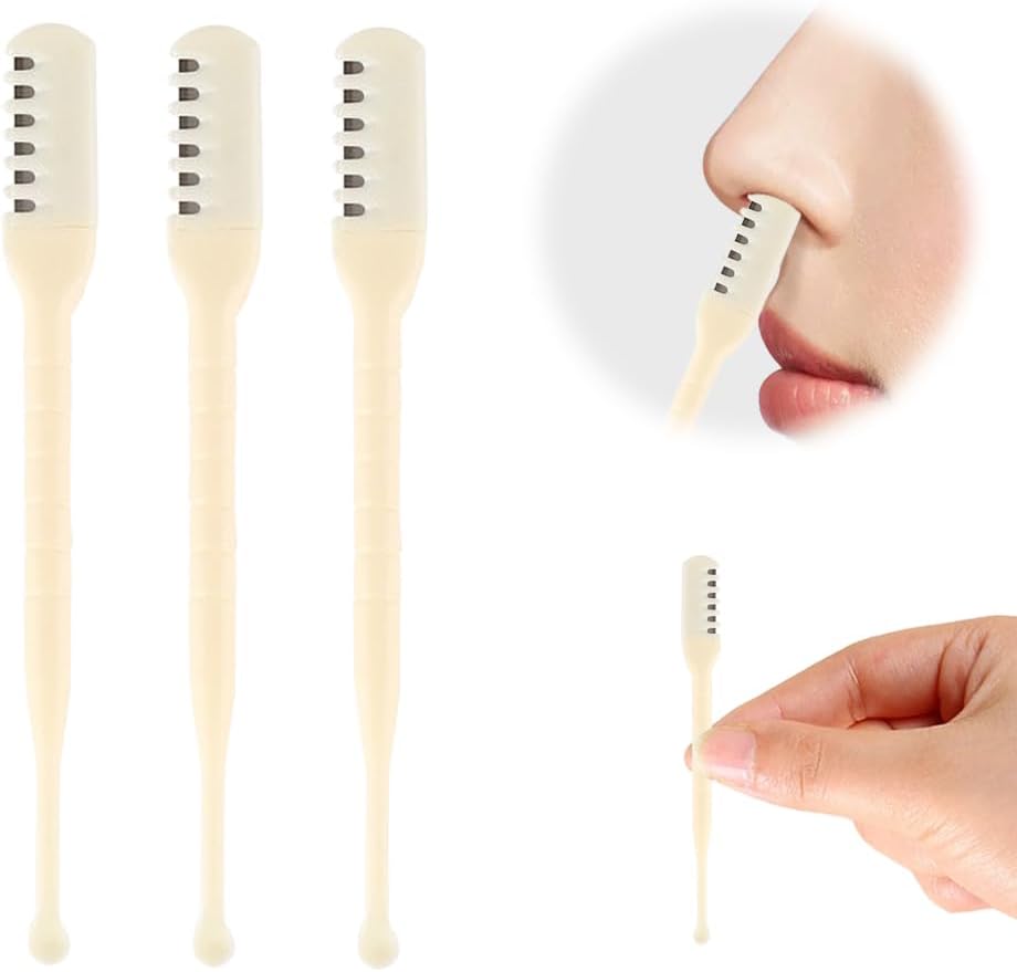 Nasal Hair Cutter, 3 Pcs 2-in-1 Nose Hair Trimmer for Men Women, Manual Rotary Nose Hair Cleaner Portable Nostril Hair Remover Tool with Ear Picker Double Sided Nose Hair Clipper