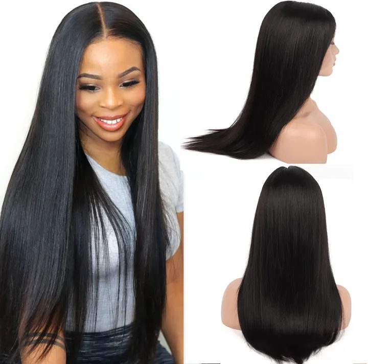 Ladie Long Straight Hair Synthetic Middle Part Black Wigs For Women
