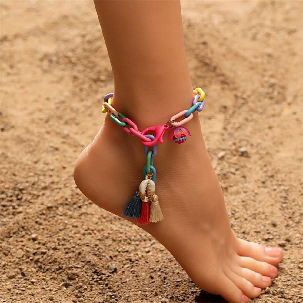 Temu hot handmade chain splicing anklet tassel shell creative design European and American fashion anklet