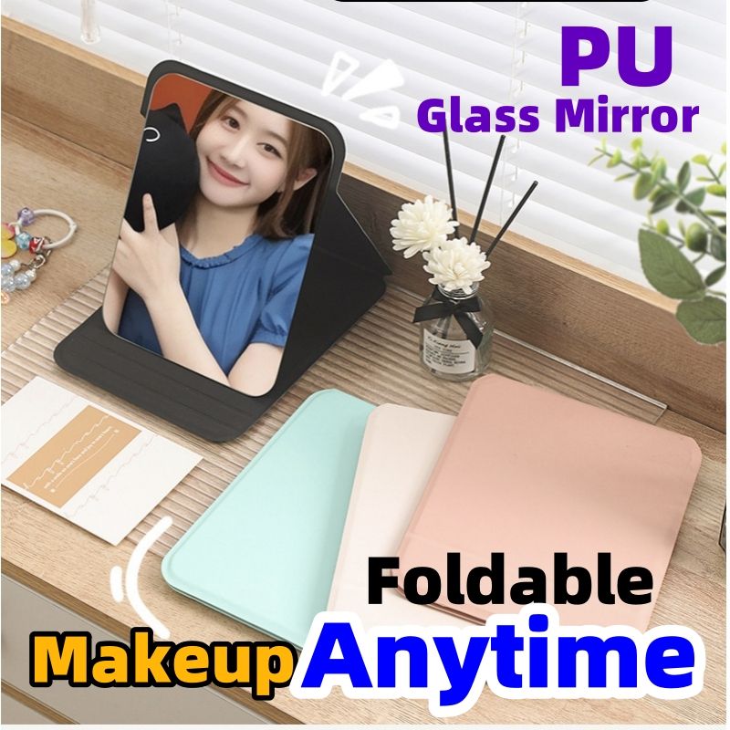 Makeup Mirror, PU leather mirror,portable, portable makeup mirror, desktop folding, touch up mirror