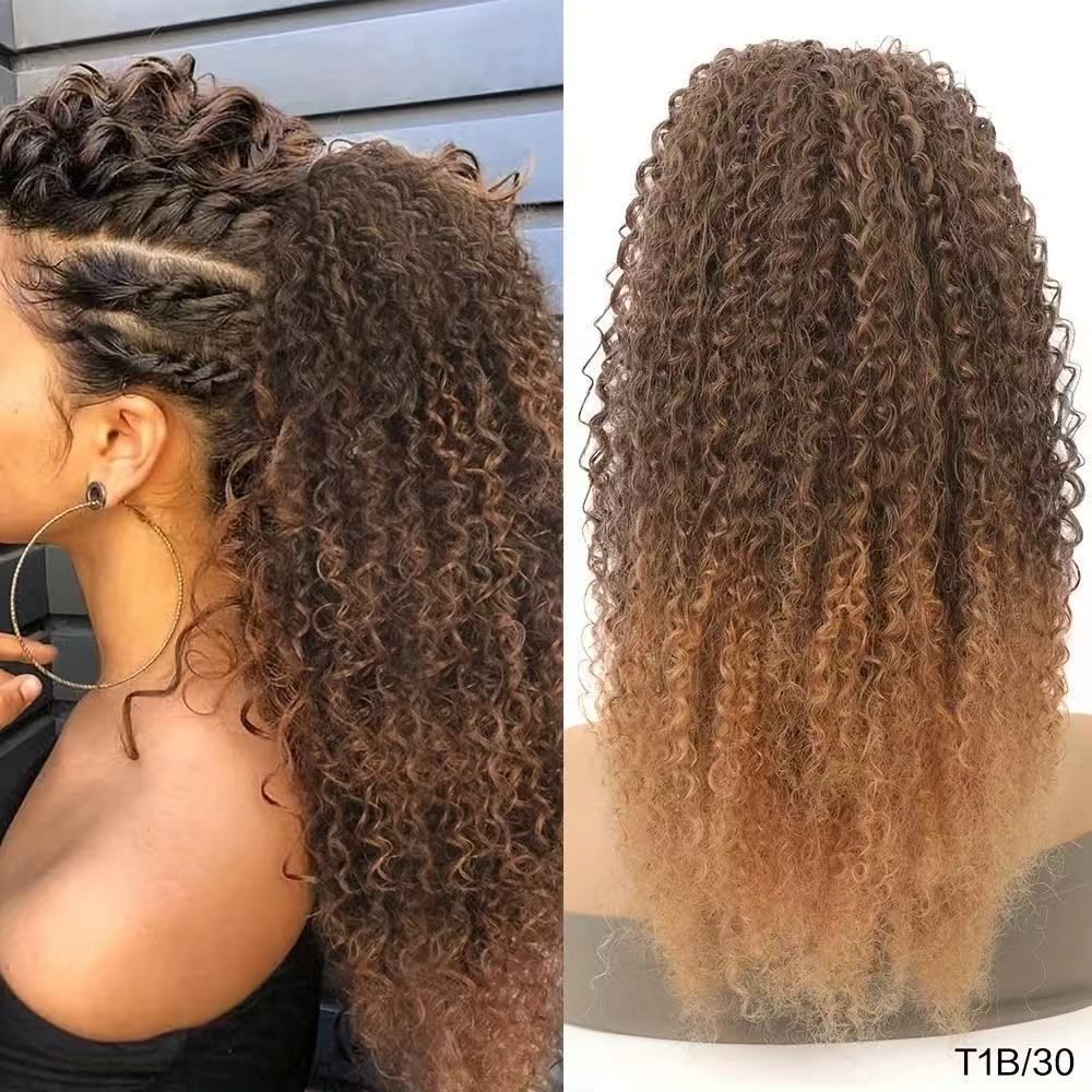 20 Inch Black Small Curly Ponytail Wig, High Temperature Resistant Tie-on Hair Extension, Fluffy Natural Curly Hair Piece, Invisible Comfortable Synthetic Ponytail for Women Daily Styling