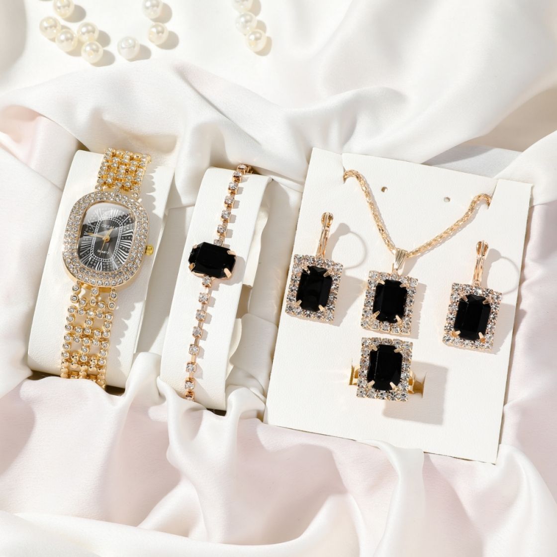 5pieces Set Ladies Wrist Watch + Bracelets+ Necklace+Ring+Earrings