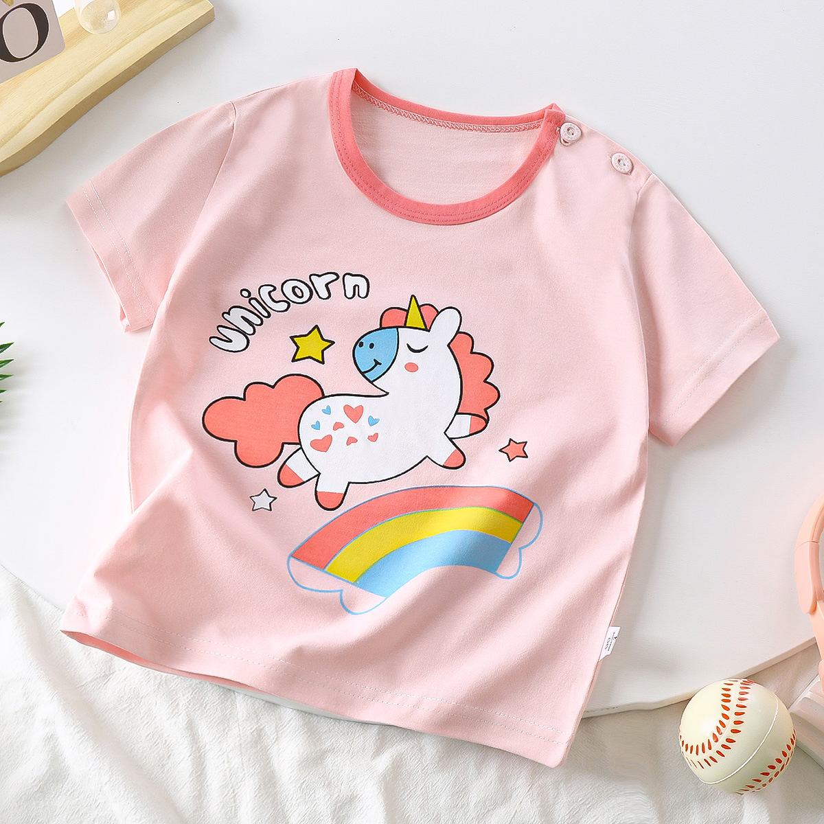 Baby Summer T-Shirt, Cute Cartoon Dinosaur Print Short Sleeve Tee, Breathable Cotton Casual Tops for Toddler Kids, Sizes 73-130cm, Single Pack, Soft Daily Shirts for Boys 