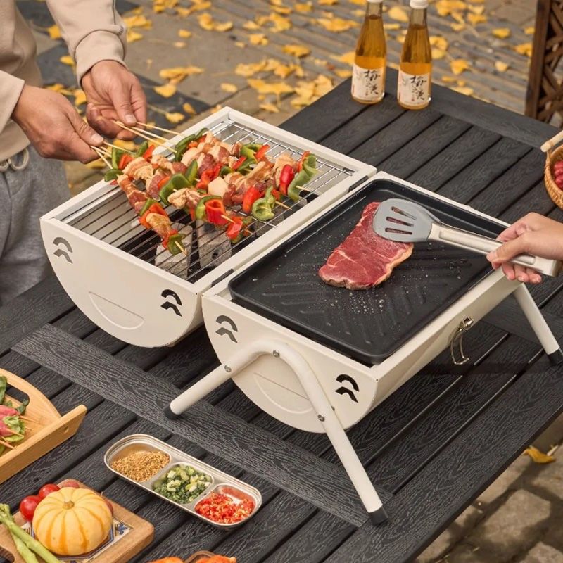 Portable barbecue grill for outdoor camping, barbecue grill, grill for frying and grilling