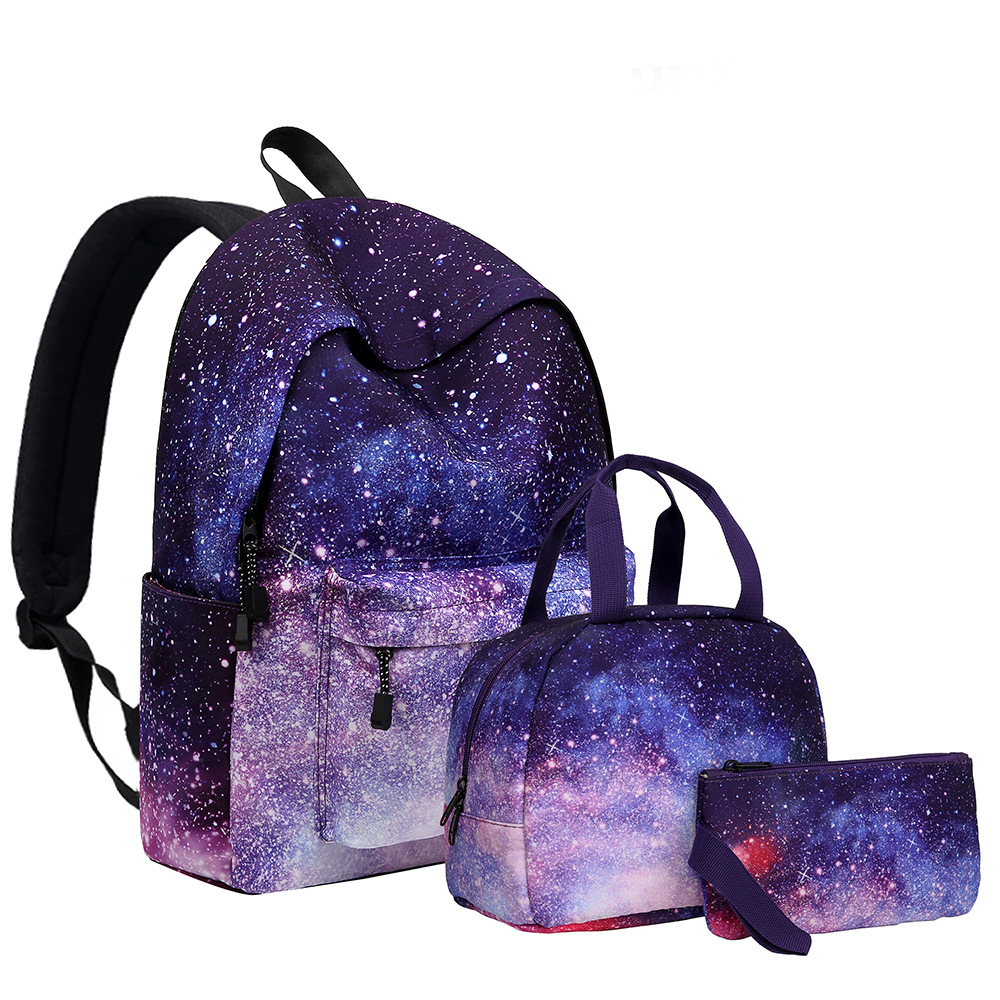 SG426 3PCS Starry Sky Kids Backpack Sets Students Schoolbag Primary Students Bookbag Elementary Daypack Knapsack Rucksack for Teens