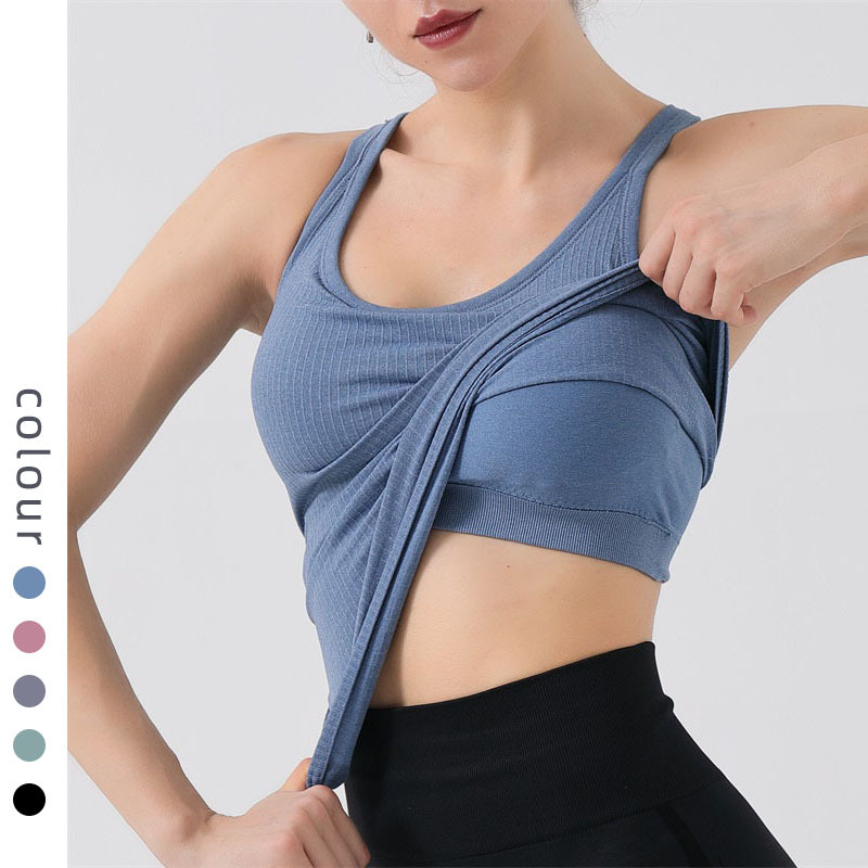 MK-004 Women's Ribbed Racerback Tank Top Sports Bra Running Workout Yoga Top with Built in Bra