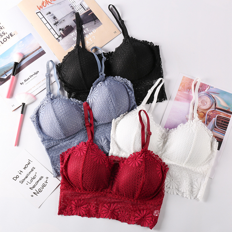 532 Daisy Lace Tube Bralette Women Wireless Back Closure Bra Top Thin Removable Padded Ladies Lace Tube Top Bras
