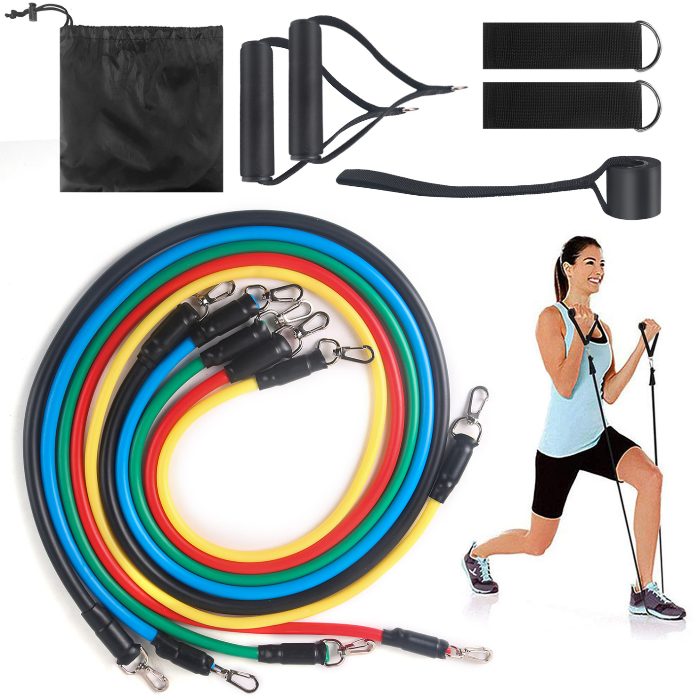 Muscle training belt 11-piece puller pull rope elastic rope strength training suit multi-function pull equipment