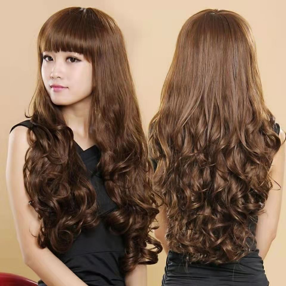 Cozy Cottage Brown Wigs for Women Long Wavy Wigs Synthetic Hair Wigs Middle Part Heat Resistant Fibre for Daily Party Use  with bangs 70cm