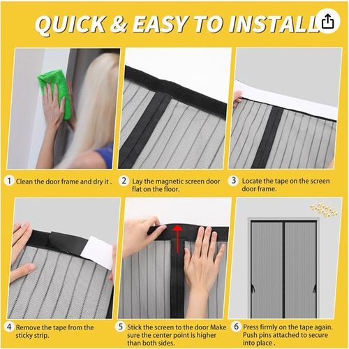 New Hot-Selling Wind Proof Mosquito Screen Door Net Curtain Anti Mosquito Mesh Fly Soft Magnetic Door Screen Curtains Mesh Magnetic Screen Door Fresh Air Flow & Keep Bugs Out-210cmX110cm
