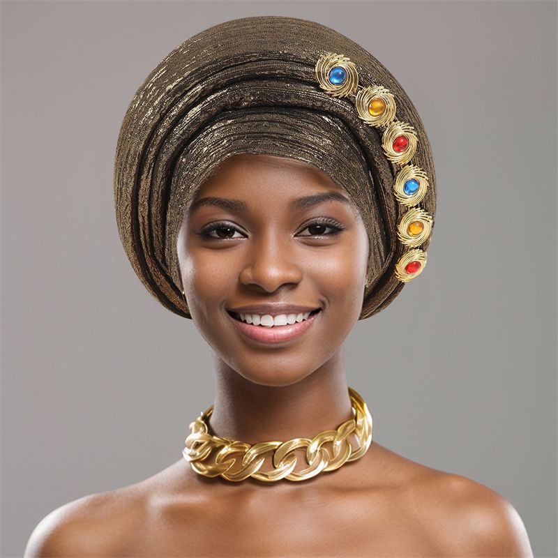 846817273132 Women Hats Headscarf For Fashion Nigerian Weddings Hat Woman Head Band Ladies Headband Lady Head Scarf CapGold