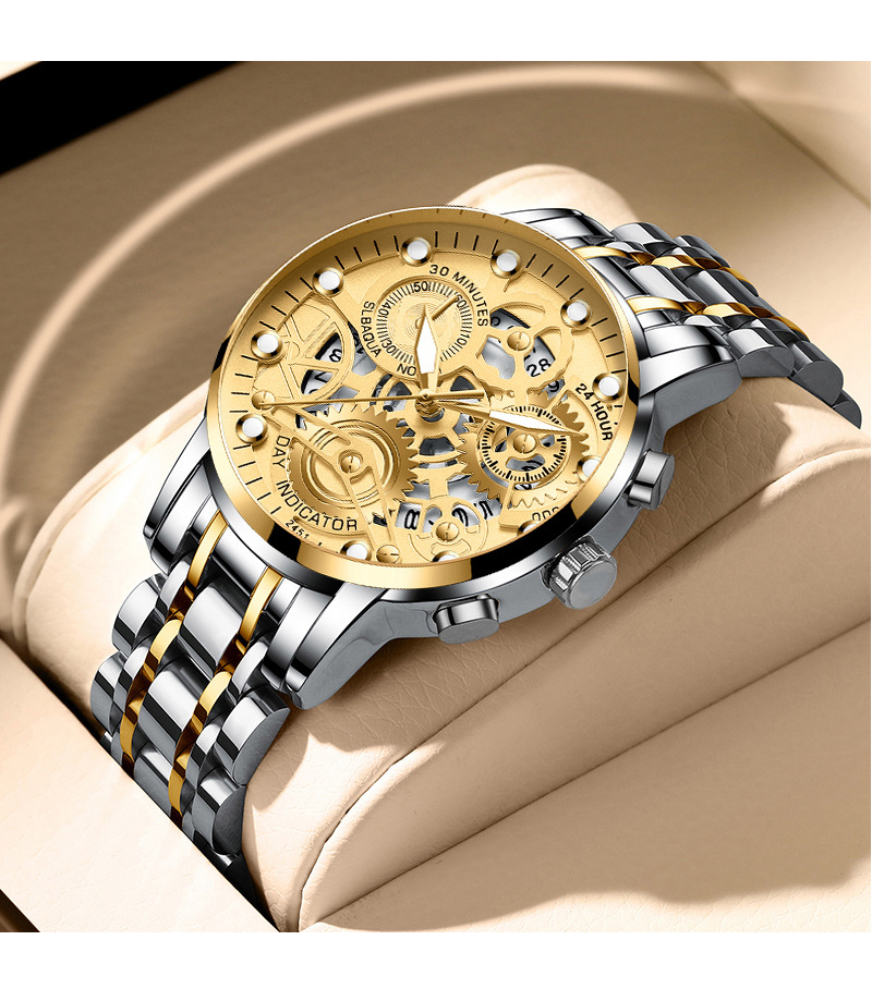 VOOM Men's automatic hollow out non mechanical business watch trend quartz watch student waterproof men's watch luminous watch