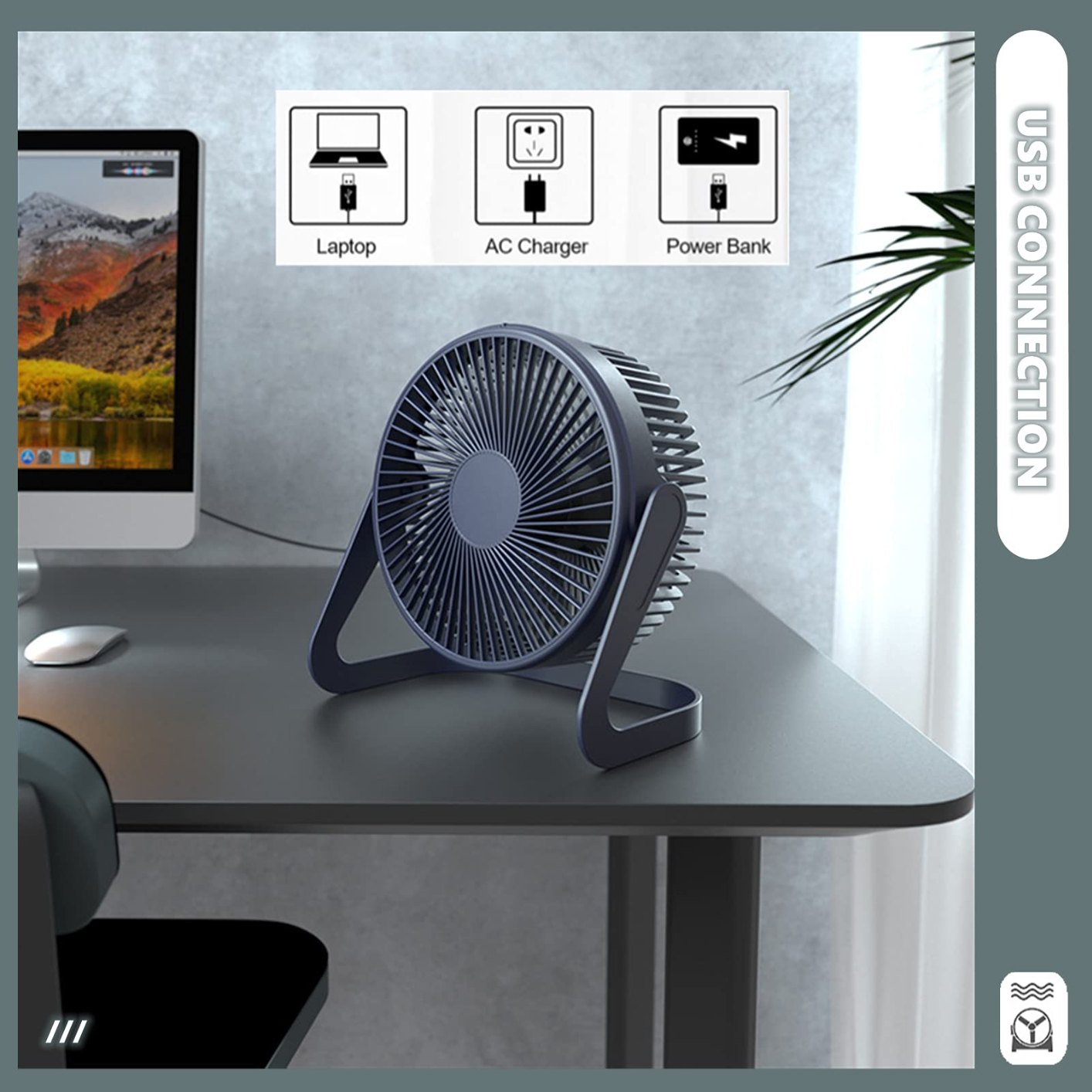 USB Fan 5 Inch Mini USB Desk Table Fan Personal Portable Desktop Cooling Fan Powered by USB PC Netbook for Camping Home Office Outdoor Travel, Strong Wind