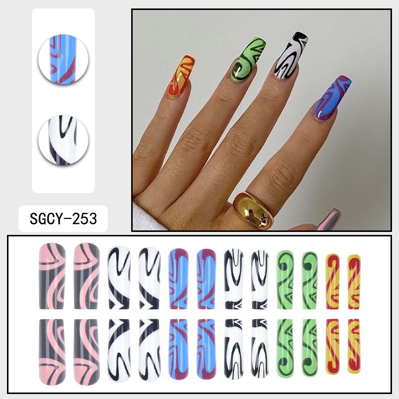 Press on Nail Medium Recyclable False Nails Full Cover Tips Fake Nails 24pcs with Designs Fake Nail for Women and Girls（no glue）07