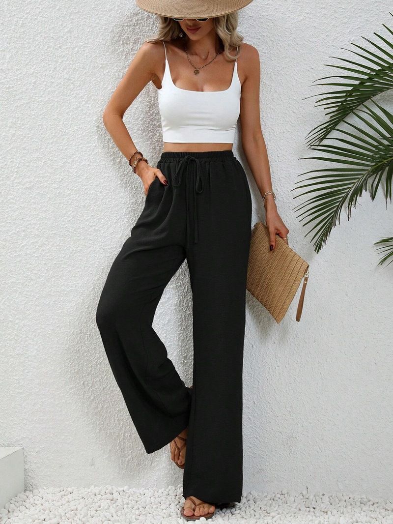 Women's 2024 spring and summer new all-matching solid color mop wide-leg pants casual pants AXR280