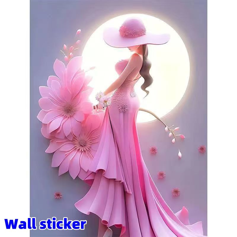 Fish tail skirt girl mural, girl wall sticker, frameless mural, self-adhesive wallpaper sticker