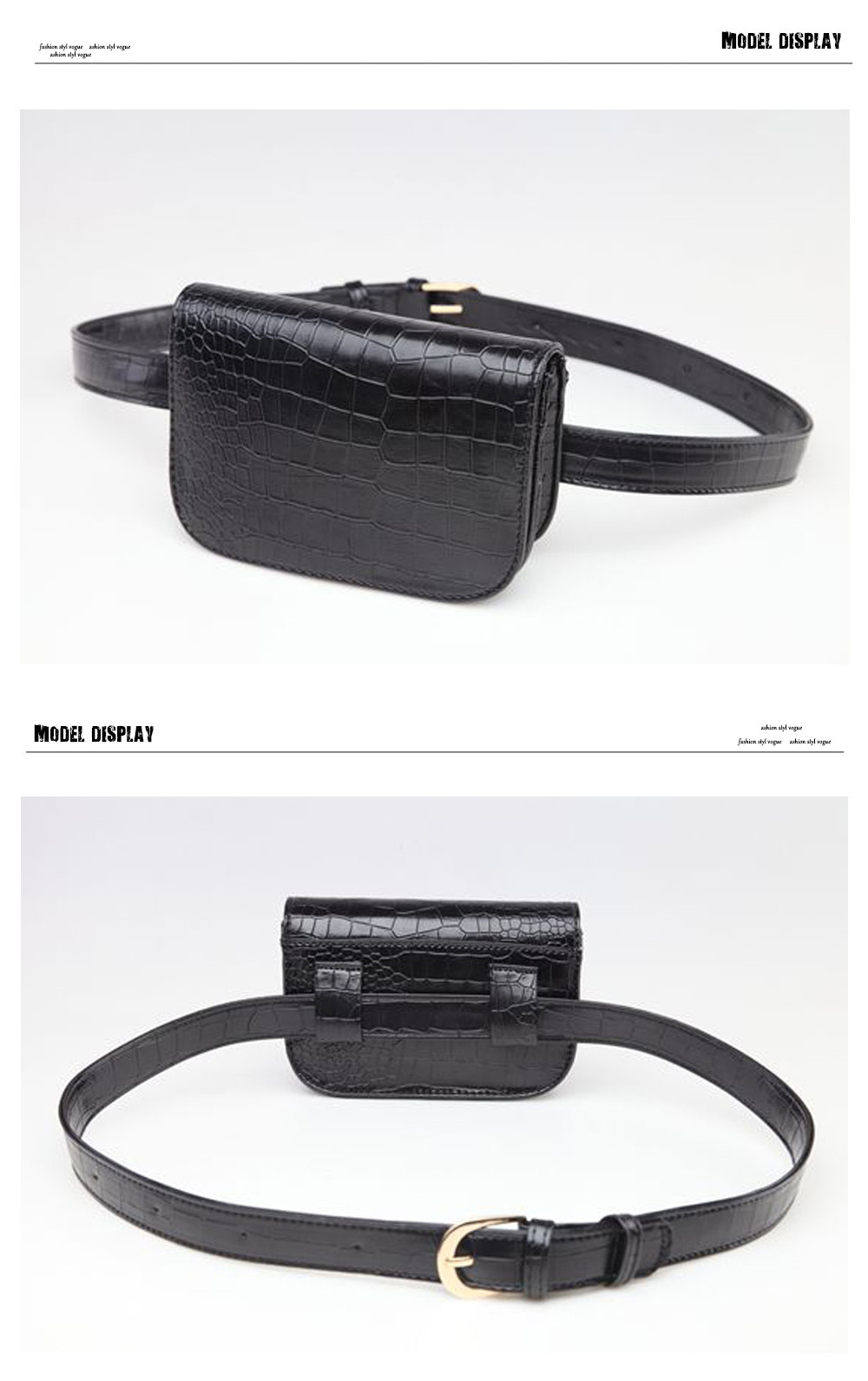 Vintage PU Leather Waist Bag Women Alligator Waist Pack Travel Belt Wallets Fanny Bags Ladies Fit 5.5 inches phones