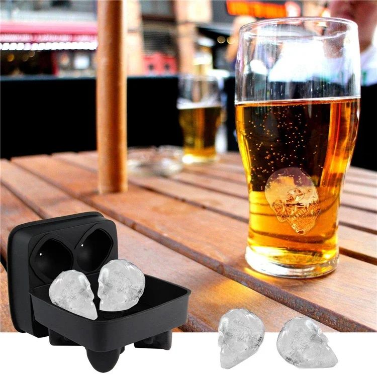 3D Skull Ice Cube Tray, Silicone Ice Maker Molds with Funnel, 4 Cavity Ice Cube Tray for Ice Cream & Party
