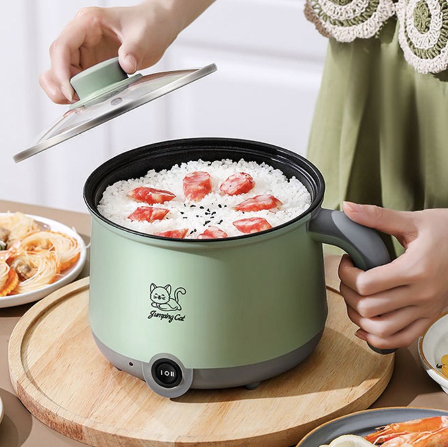 Electric Hot Pot Mini Non-stick Pot Fry Pan Electric Cooker with Plastic Steamer Dormitory Student Noodle Pot Home Electric Steamer Double-layers Egg Cooker Multi-functional Pot for Cooking Soup Rice Porridge Stewpot Kitchen Small Appliance