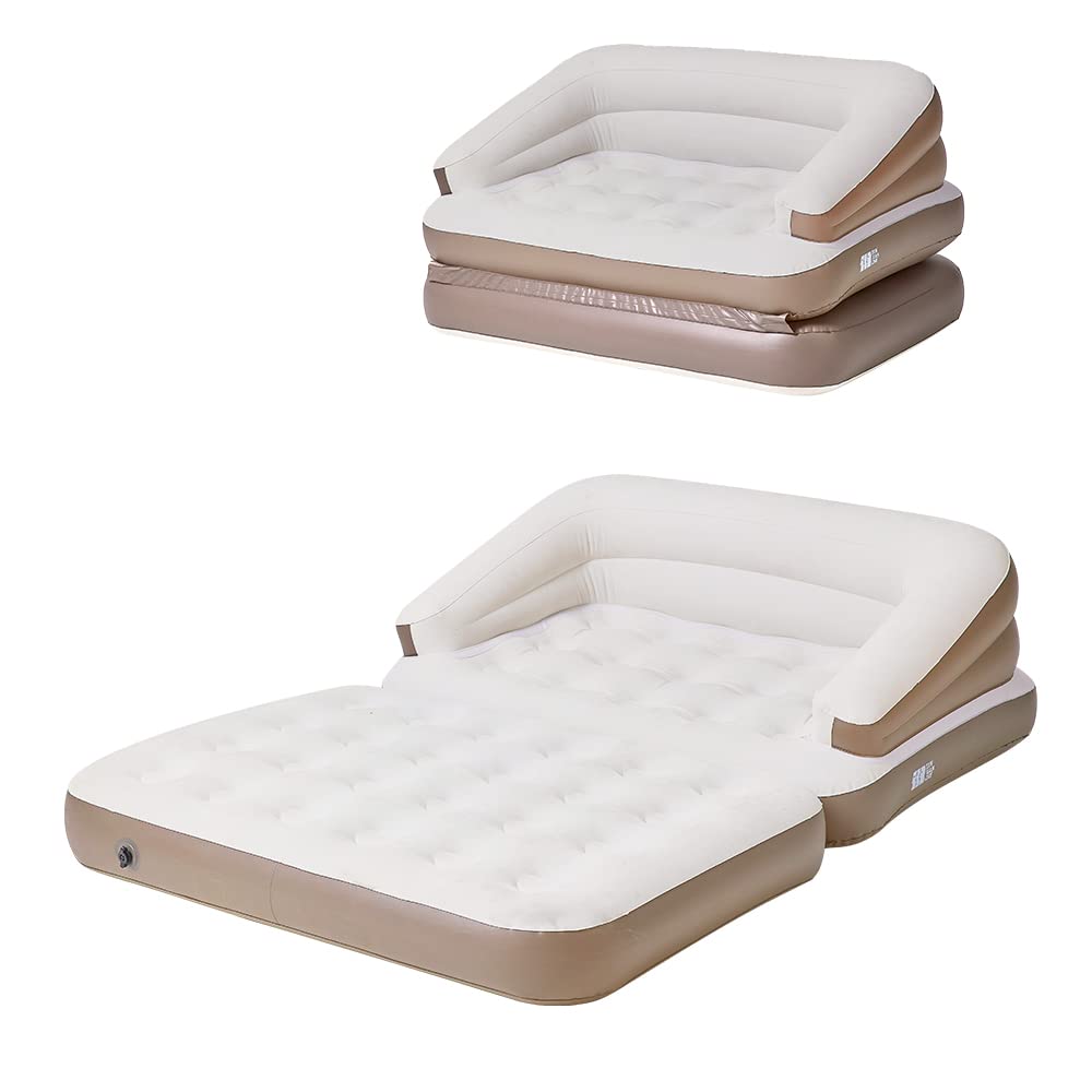 Full Size Air Mattress for Inflatable-Portable Blow Up Mattress Sofa Bed with Flocked top-Double Air Couch for Tent Camping/Car Travel Backpacking/Family Leisure(White)