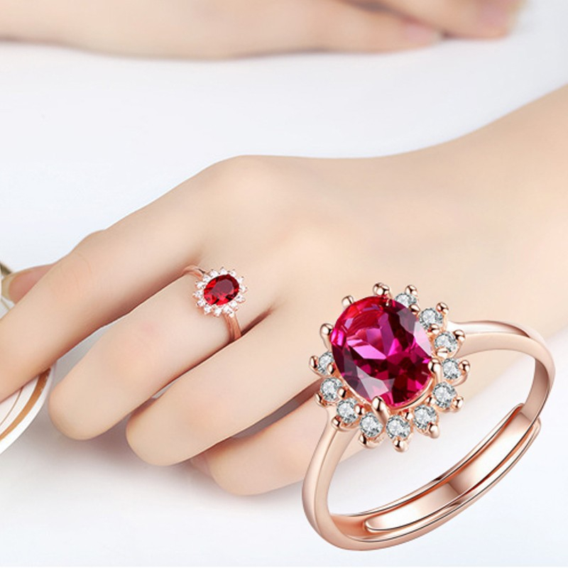 J77 Women Red Gemstone Crystal Diamond Ring Opening Adjustable Finger Ring Jewelry