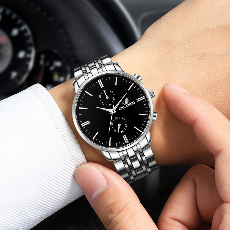 Men Watches New ORLANDO Fashion Quartz Watch Men's Silver Gold Plated Stainless Steel Wristwatch Masculino