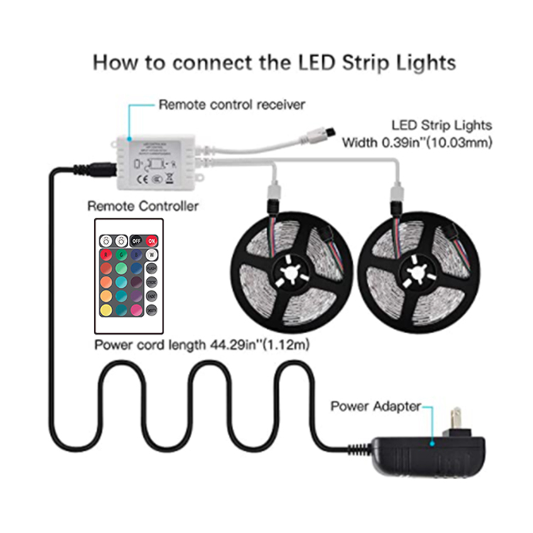 LED light strip 5050 DC12V 24-button RGB control color conversion Suitable for parties, parties, home layout, venue layout 33ft 1 setChristmas lights, 
