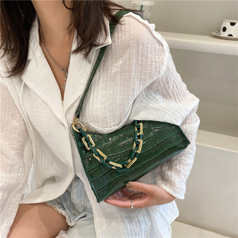265116 Women's Fashion Simple Candy Color Shoulder Bag Thick Chain Handheld Baguette Bag
