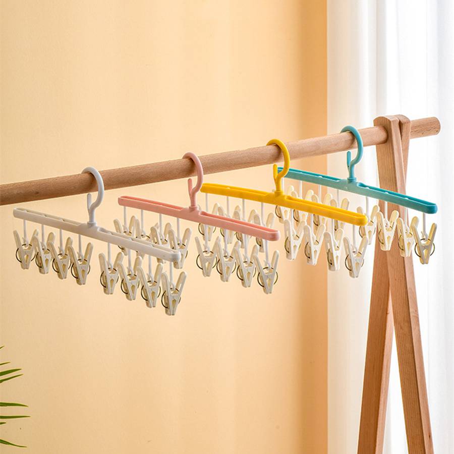 3438 8Pegs Plastic Clothes Drying Hanger Windproof Clothing Rack 8 Clips Sock Laundry Airer Hanger Underwear Socks Holder