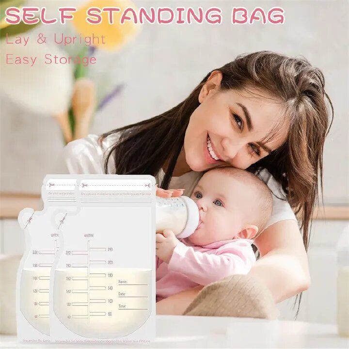 30Pcs Breastmilk Storage Bags for Breastfeeding Doubled Sealed Breast Milk Storing Bags BPA Free Self Standing Breastmilk Bags Baby Safe Feeding Bags