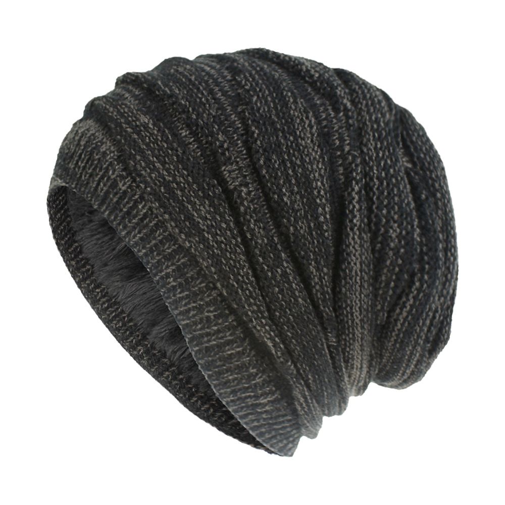 New wool knitted hat for men and women warm and velvet outdoor casual hatBlack Gray