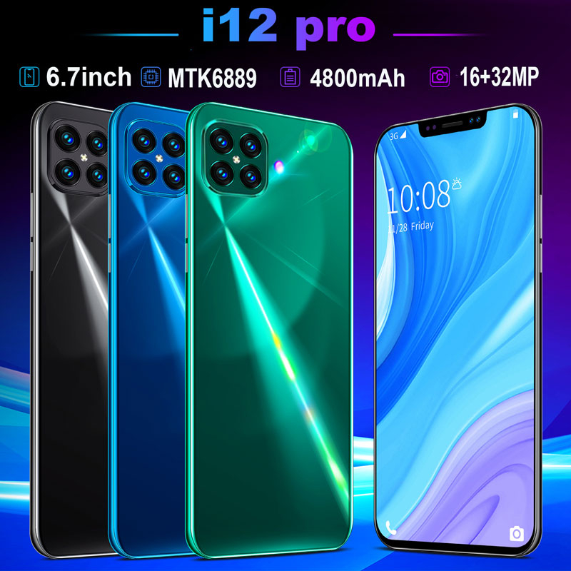 I12pro Smartphone 6.7Inch Full screen 12GB RAM+512GB ROM Dual Sim Dual Standby Face Recognition Mobile Phone