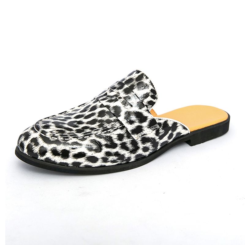 Youth Men Leisure Cool Mules Man Summer Slippers Fashion Casual Leather Loafers Flats Shoes Pu Breathable Slip On Footwears ForWhite