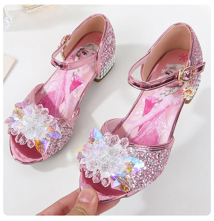 Dress Shoes Girls' High-Heeled Sandals Summer New Children's Crystal Shoes Children's Soft Soled Snow Princess Shoes