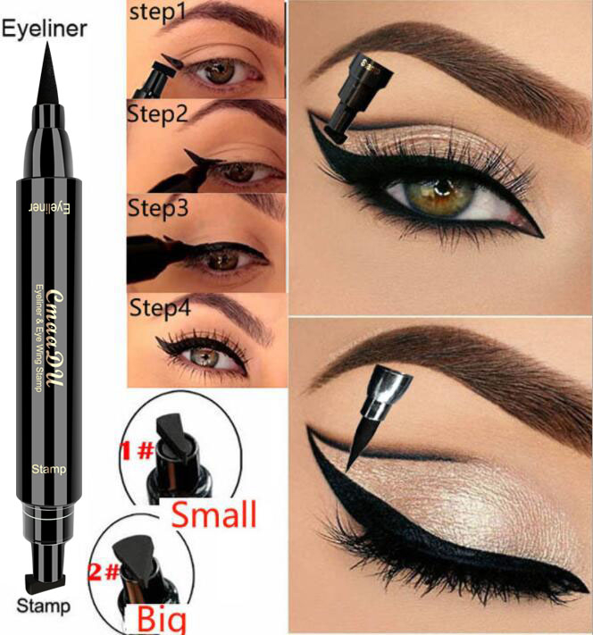CmaaDu 2 In 1 Liquid Eyeliner Stamp Pen Eye Liner Pencil Waterproof Long-lasting Eye Makeup
