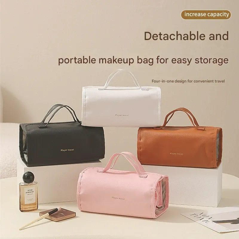 Women High-value Leather Makeup Bag Waterproof Cosmetic Storage Bag Portable Handheld Toiletry Organizer Bag Travel Toiletry Pouch
