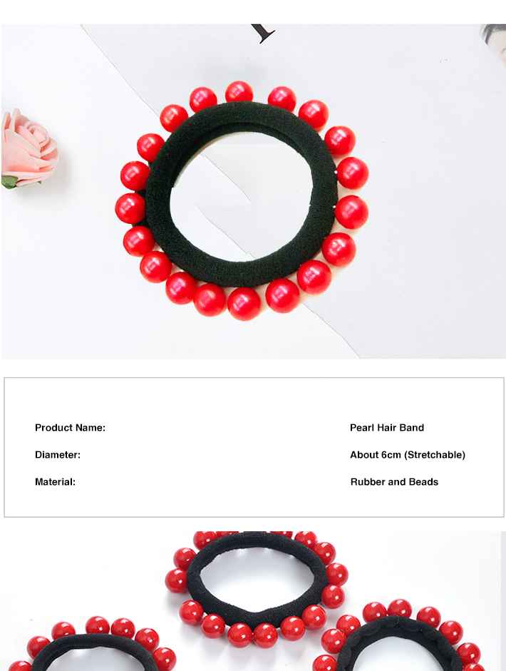 Tospino Women Red Small Pearl Seamless Elastic Hair Band Hair Circle Rope 50pcs